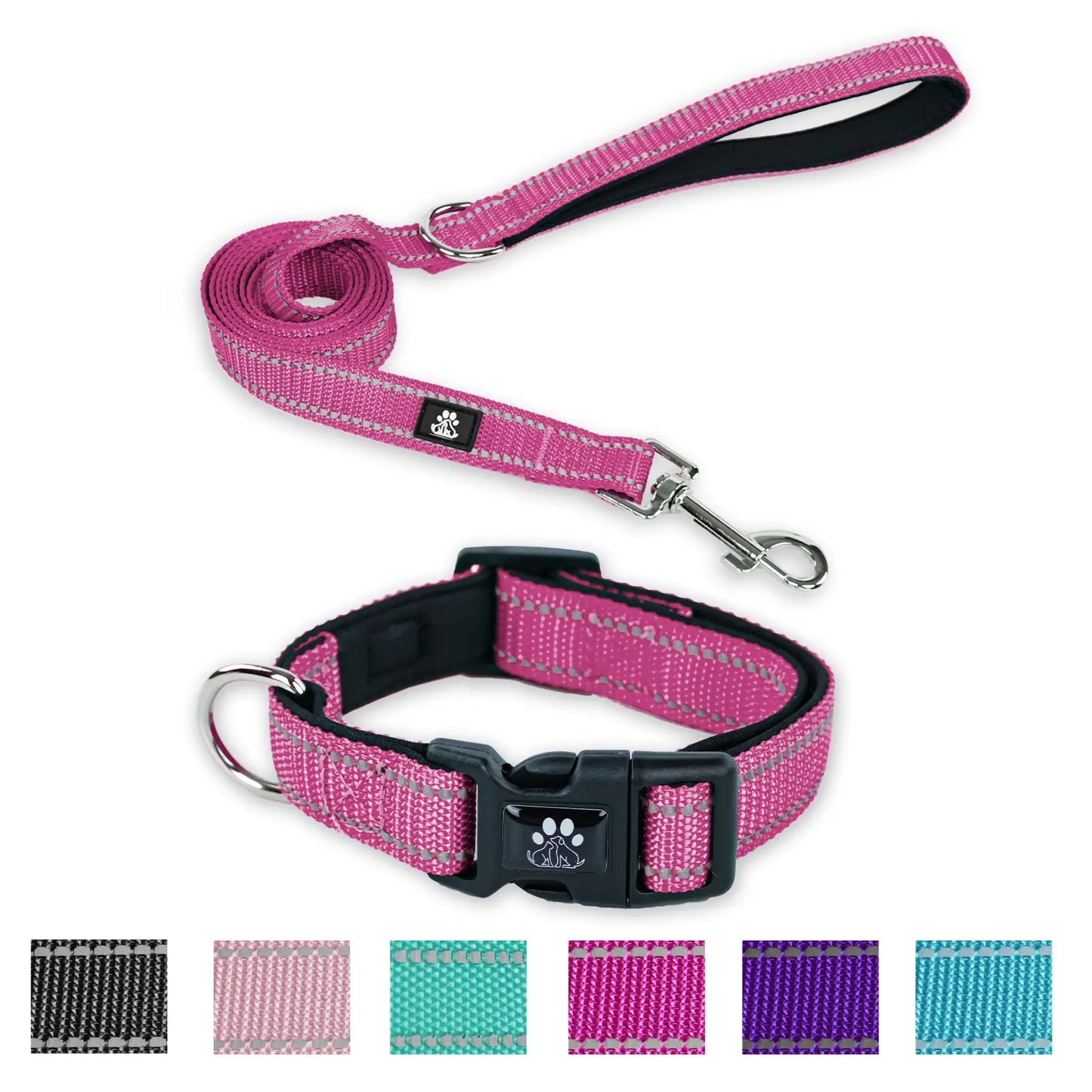 Reflective Dog Collar and Leash Set,Soft Neoprene Pet Collar with Quick Release Buckle,Adjustable Nylon Dog Collars for Small Medium Large Dogs