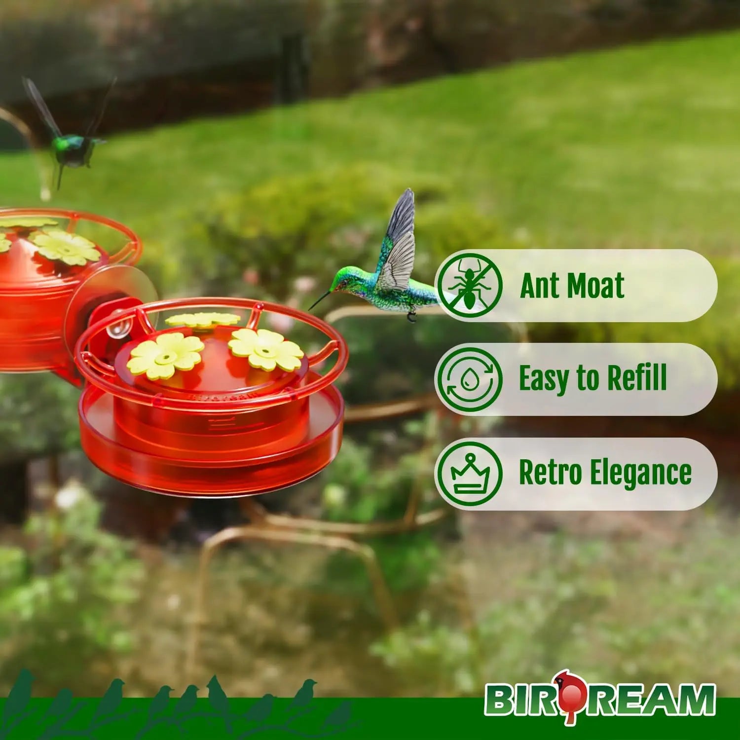 Birdream Window Hummingbird Feeder, 5Oz Small Plastic Nectar Holder with Ant Moat, 3 Feeding Ports, Compact Window-Mounted Hummingbird Feeder for Outdoors, Hummingbirds Feeder,Window Feeder