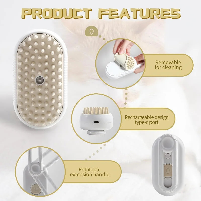 Revolutionary 3-in-1 Steam Brush for Cats: Effortless Grooming, Massage & Hair Removal
