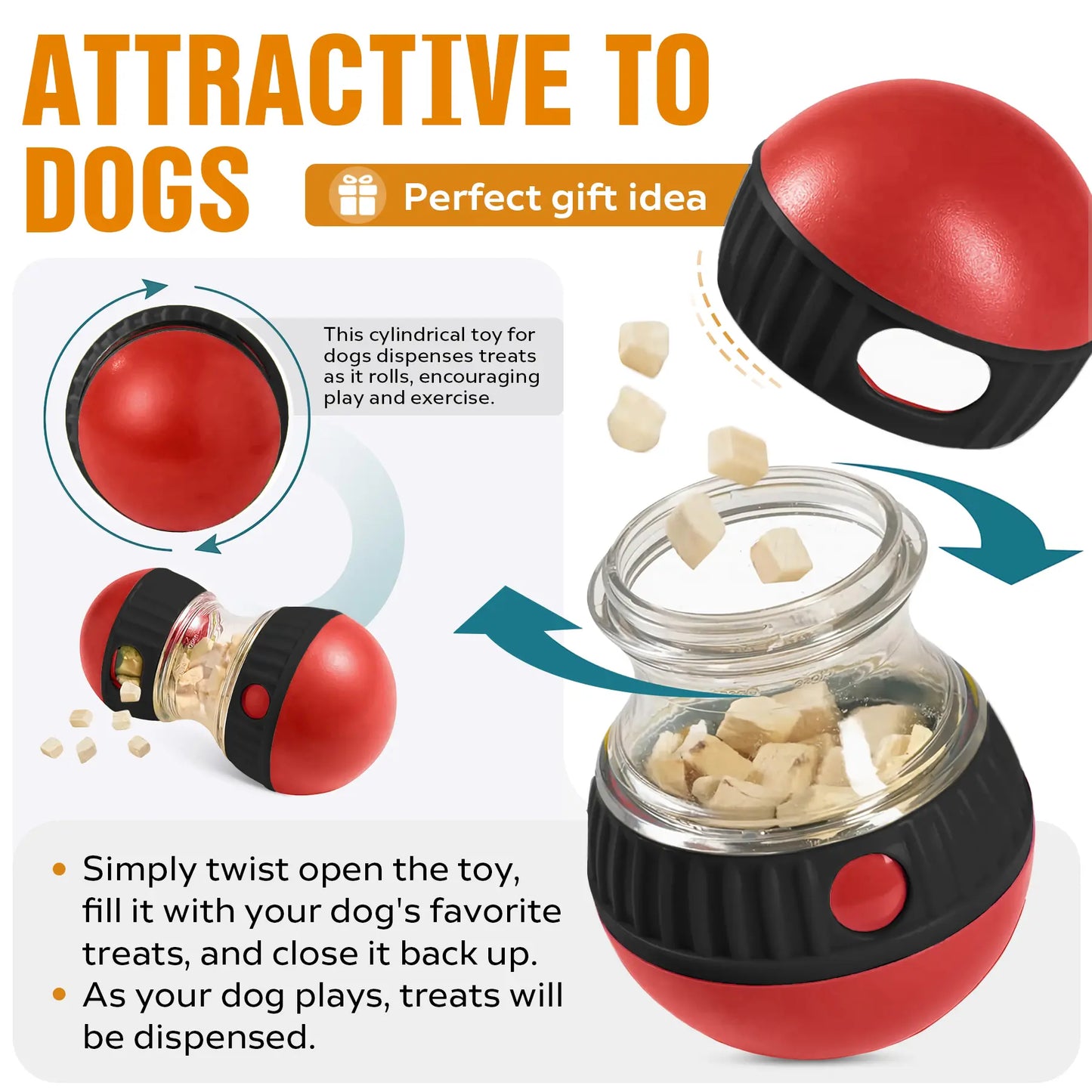 Interactive Dog Treat Ball, Dog Treat Dispenser Toy - Interactive Adjustable Treat Dispensing Dog Puzzle Toy - Mental Stimulation & Slow Feeder for Small, Medium, and Large Breeds - Durable & Fun Boredom Relief Game