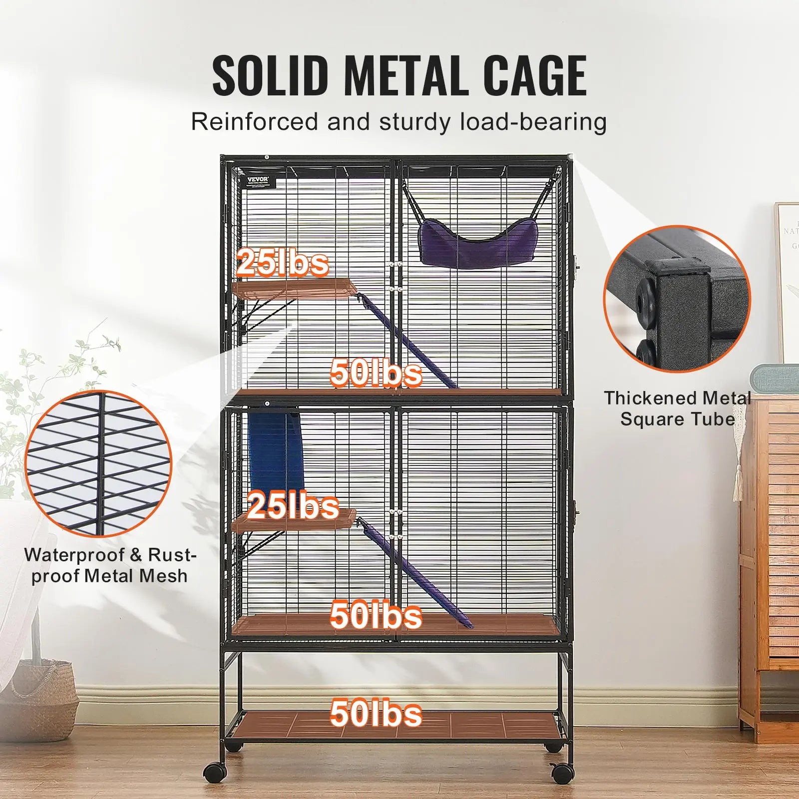 VEVOR 64.6" Rolling Metal Ferret Cage, Large 4-Tier Critter Nation Cage, Small Animal Cage with Ramps & Tray, Easy to Set up for Pet Rats, Hamster, Guinea Pig, Chinchilla, Squirrel, Hedgehogs, Bunny