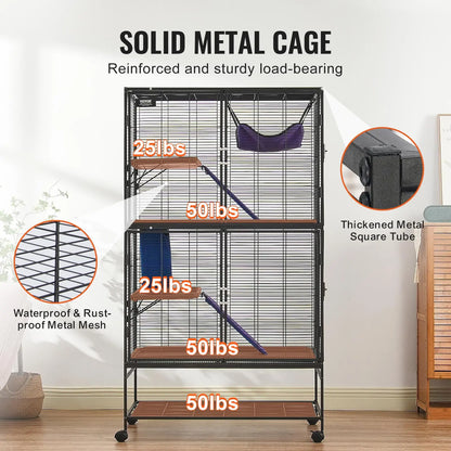 VEVOR 64.6" Rolling Metal Ferret Cage, Large 4-Tier Critter Nation Cage, Small Animal Cage with Ramps & Tray, Easy to Set up for Pet Rats, Hamster, Guinea Pig, Chinchilla, Squirrel, Hedgehogs, Bunny