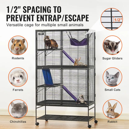 VEVOR 64.6" Rolling Metal Ferret Cage, Large 4-Tier Critter Nation Cage, Small Animal Cage with Ramps & Tray, Easy to Set up for Pet Rats, Hamster, Guinea Pig, Chinchilla, Squirrel, Hedgehogs, Bunny
