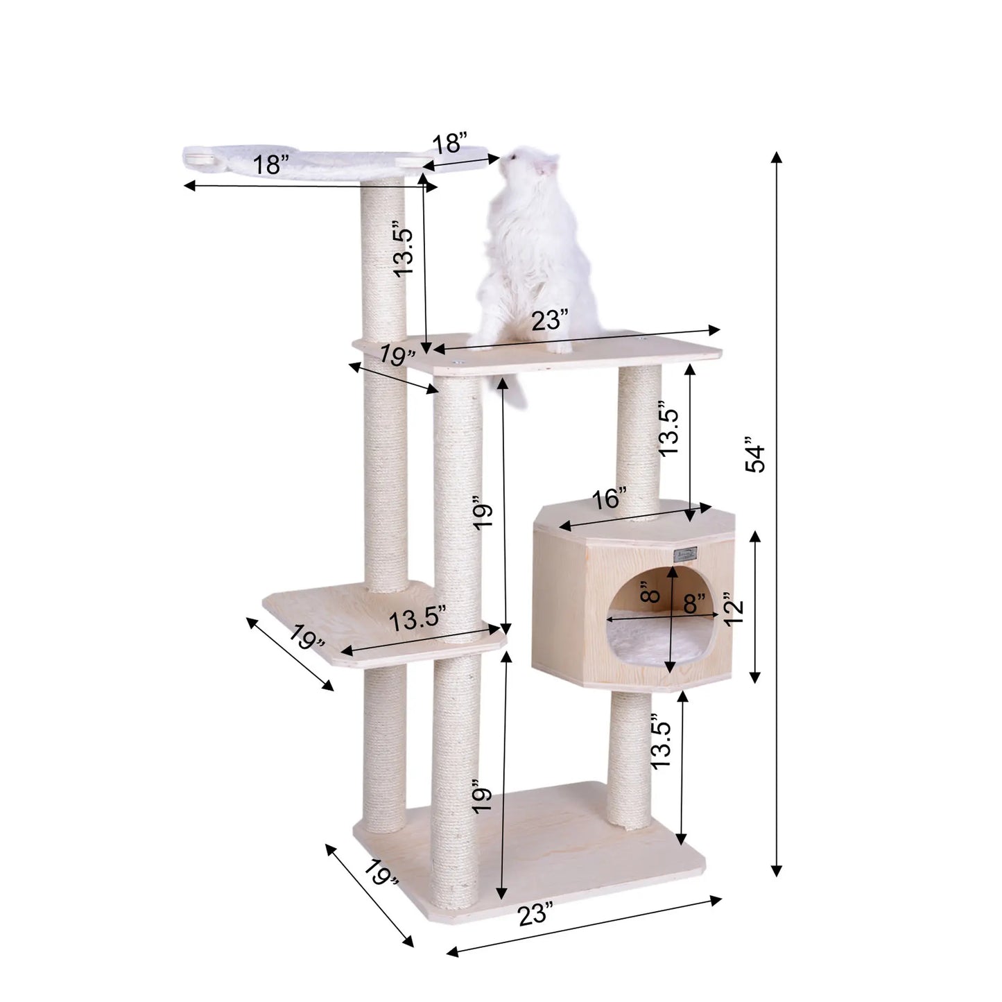 Armarkat Real Wood Premium Scots Pine 54-Inch Cat Tree with Three Levels, Perch, and Condo