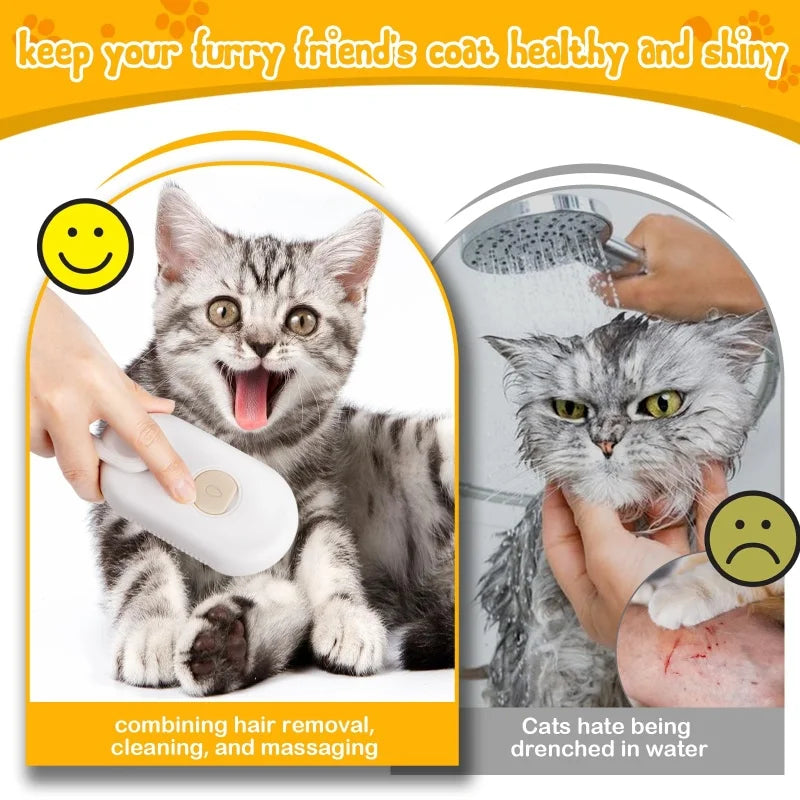 Revolutionary 3-in-1 Steam Brush for Cats: Effortless Grooming, Massage & Hair Removal