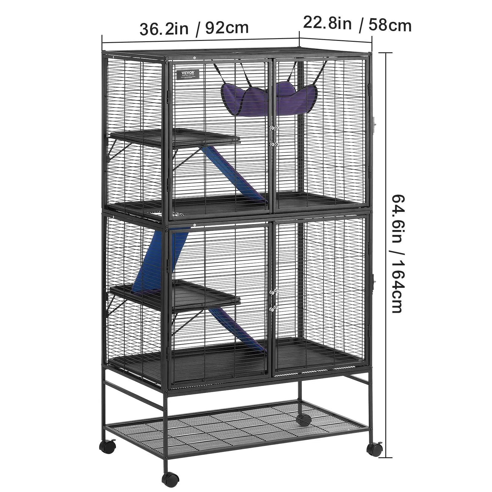 VEVOR 64.6" Rolling Metal Ferret Cage, Large 4-Tier Critter Nation Cage, Small Animal Cage with Ramps & Tray, Easy to Set up for Pet Rats, Hamster, Guinea Pig, Chinchilla, Squirrel, Hedgehogs, Bunny