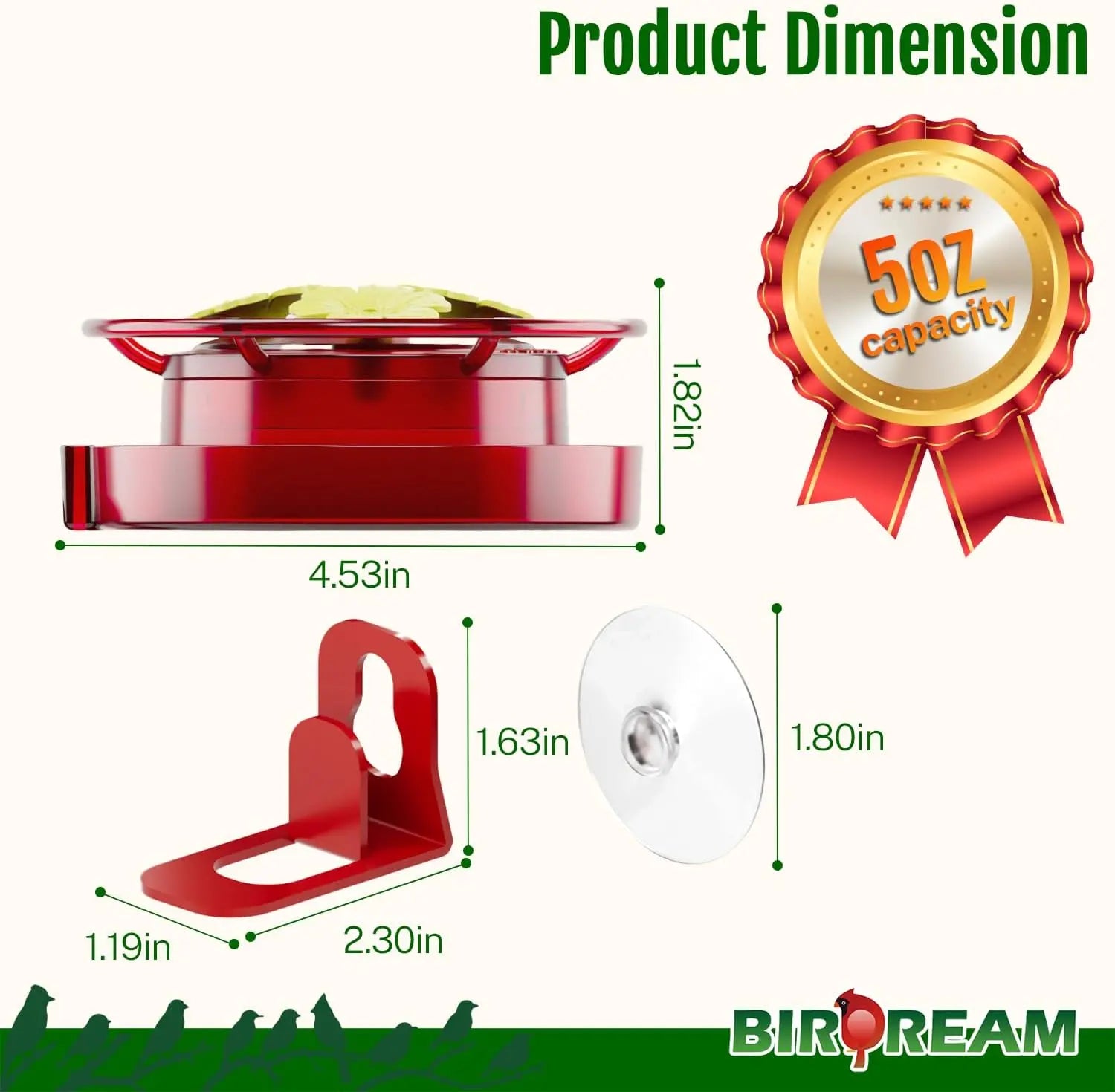 Birdream Window Hummingbird Feeder, 5Oz Small Plastic Nectar Holder with Ant Moat, 3 Feeding Ports, Compact Window-Mounted Hummingbird Feeder for Outdoors, Hummingbirds Feeder,Window Feeder