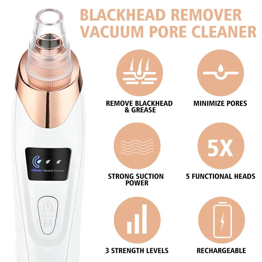 2026 Newest Blackhead Remover Pore Vacuum USB Rechargeable Blackhead Extractor with 4 Replacement Tips for Effective Skin Care Heat Compression Leg Massager Skincare Gadgets