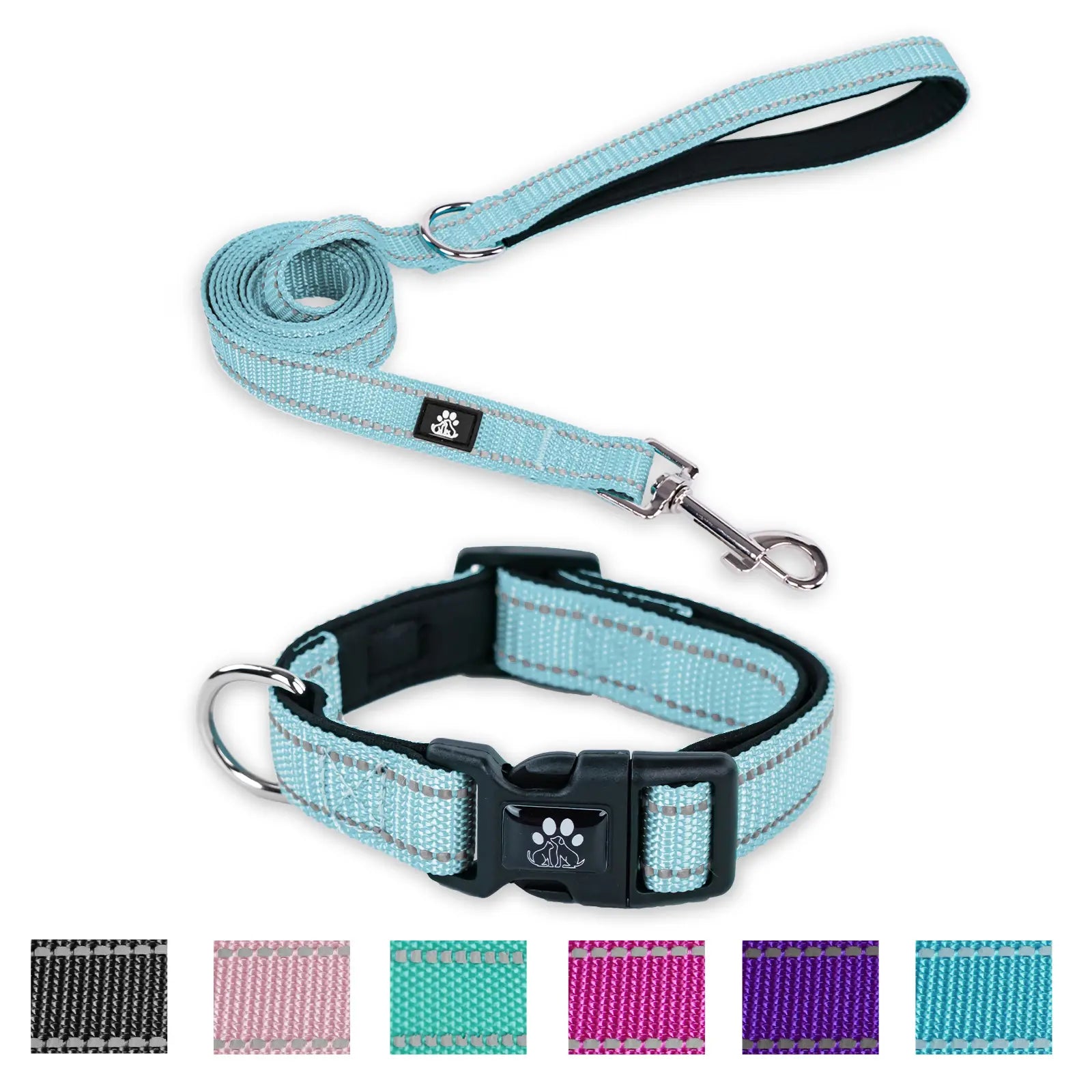 Reflective Dog Collar and Leash Set,Soft Neoprene Pet Collar with Quick Release Buckle,Adjustable Nylon Dog Collars for Small Medium Large Dogs