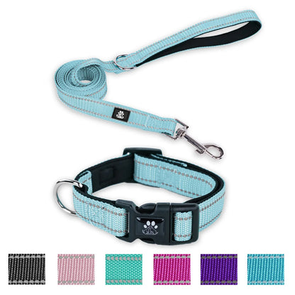 Reflective Dog Collar and Leash Set,Soft Neoprene Pet Collar with Quick Release Buckle,Adjustable Nylon Dog Collars for Small Medium Large Dogs