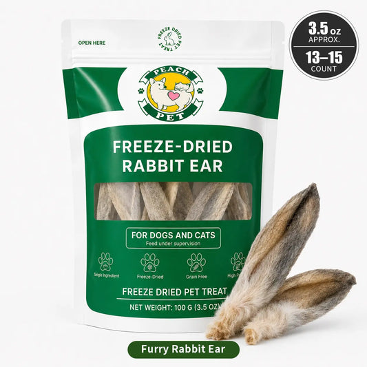 Peach Pet 3-Pack (3.5Oz Each) Rabbit Ear, Pig Nose & Whole Rabbit Leg Freeze-Dried Chews for Dogs & Cats |All-Natural | High Protein