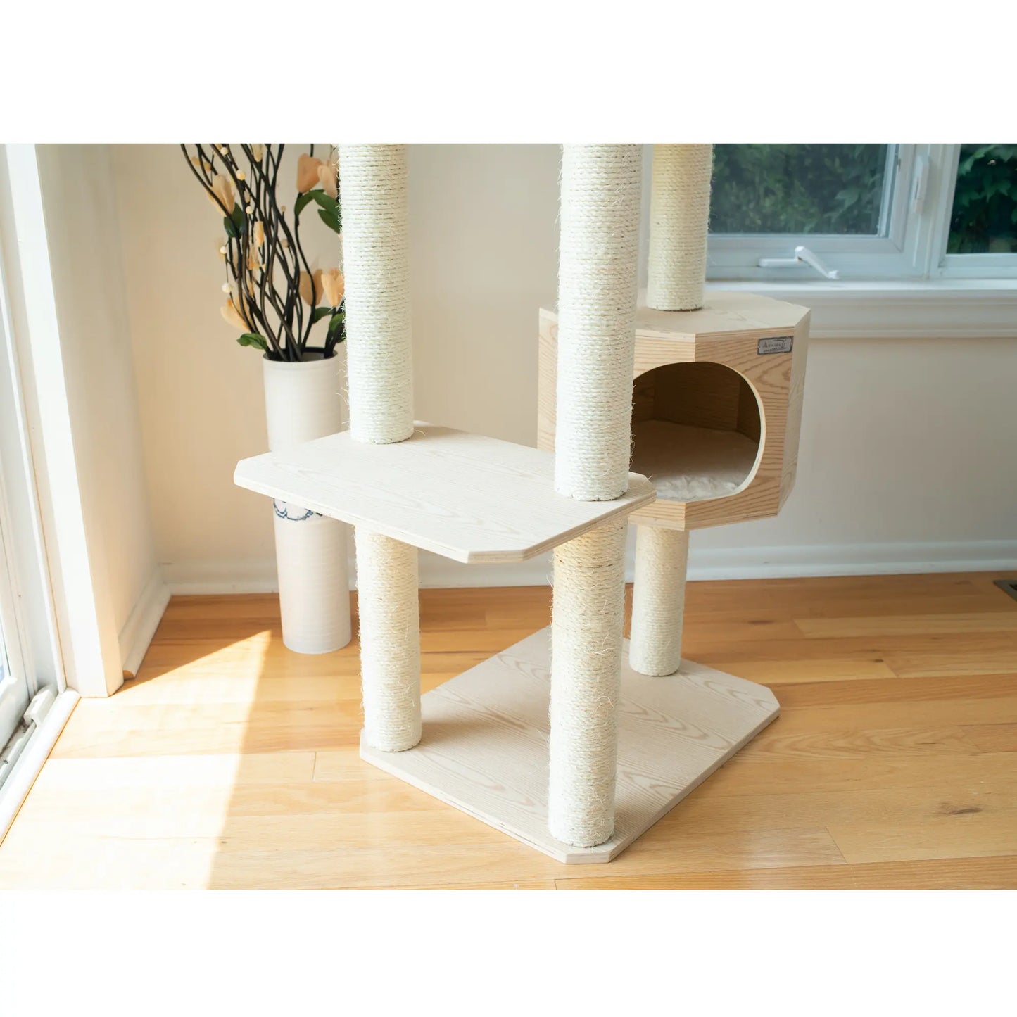 Armarkat Real Wood Premium Scots Pine 54-Inch Cat Tree with Three Levels, Perch, and Condo