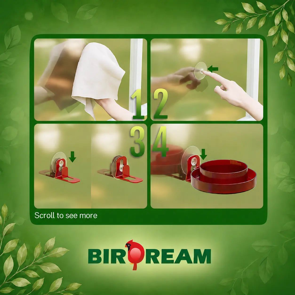 Birdream Window Hummingbird Feeder, 5Oz Small Plastic Nectar Holder with Ant Moat, 3 Feeding Ports, Compact Window-Mounted Hummingbird Feeder for Outdoors, Hummingbirds Feeder,Window Feeder