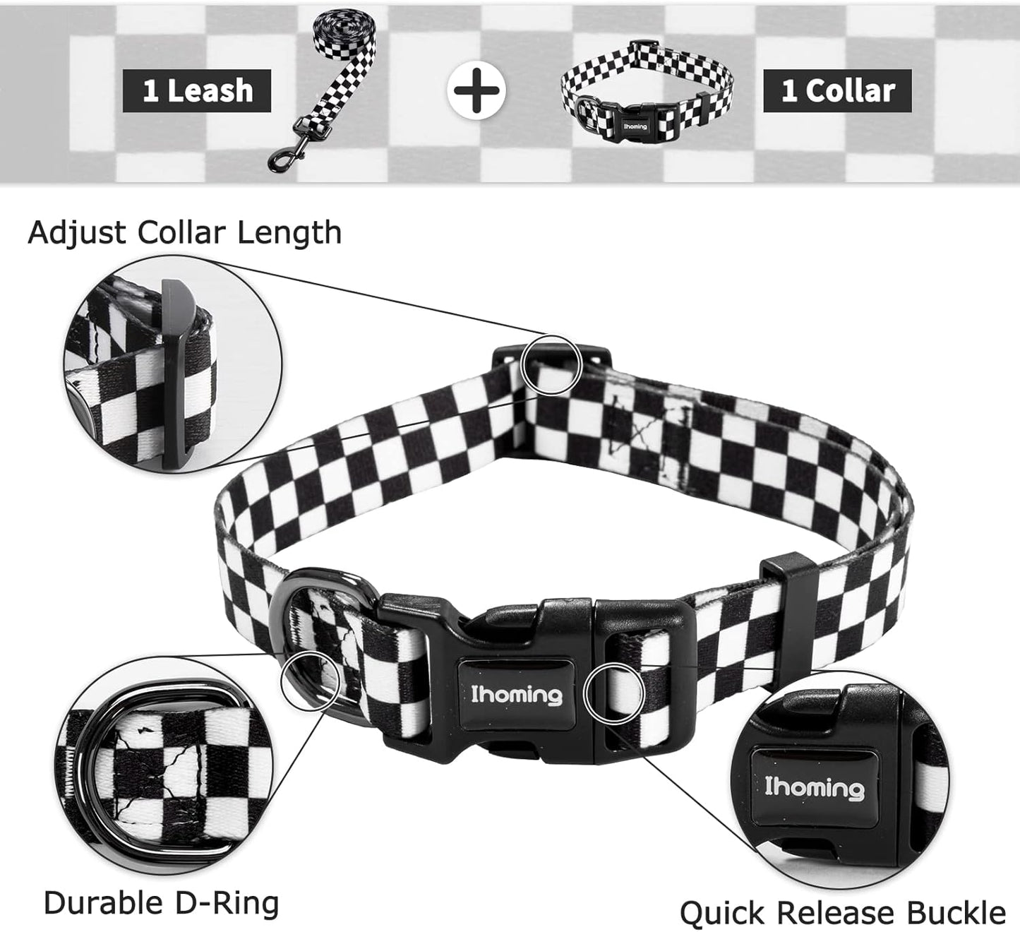 Dog Collar and Leash Set for Large Dogs, up to 80 Lbs | Soft Splicing Design, Adjustable Durable Pet Collar Leash for Everyday Walks, Training, and Outdoor Activities