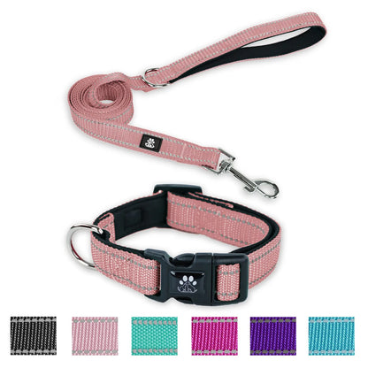 Reflective Dog Collar and Leash Set,Soft Neoprene Pet Collar with Quick Release Buckle,Adjustable Nylon Dog Collars for Small Medium Large Dogs