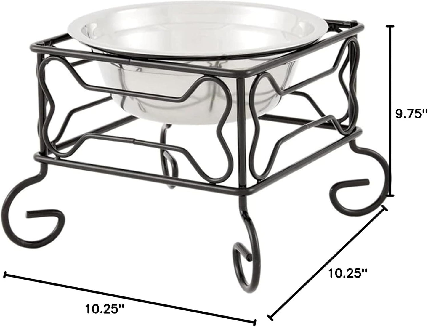 Wrought Iron Stand with Stainless Steel Dog Bowl, Large