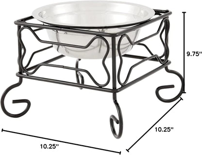 Wrought Iron Stand with Stainless Steel Dog Bowl, Large