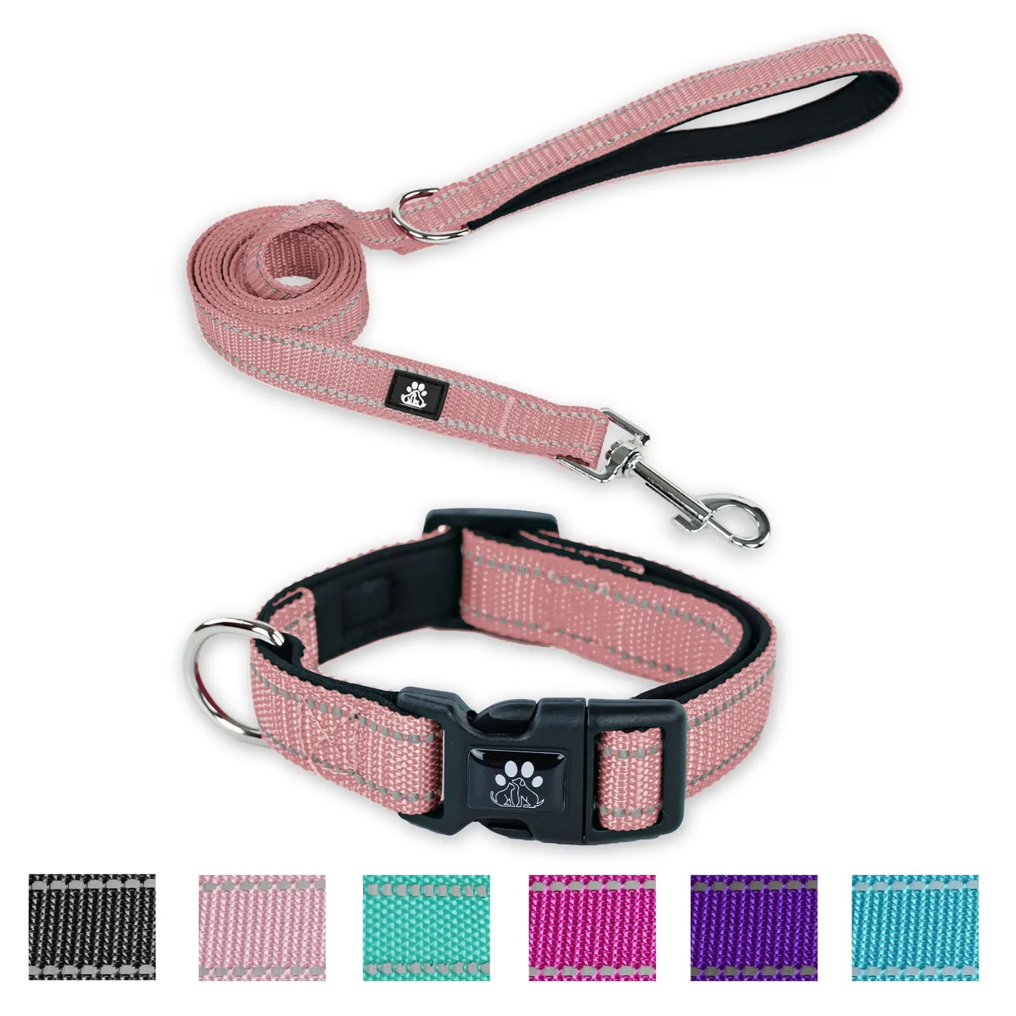Reflective Dog Collar and Leash Set,Soft Neoprene Pet Collar with Quick Release Buckle,Adjustable Nylon Dog Collars for Small Medium Large Dogs