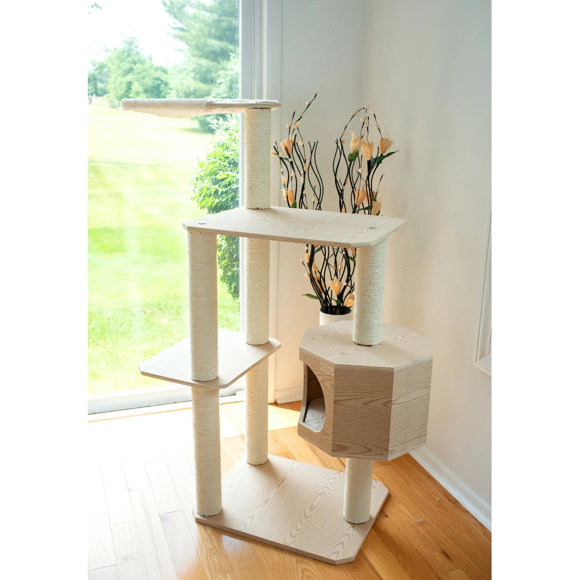 Armarkat Real Wood Premium Scots Pine 54-Inch Cat Tree with Three Levels, Perch, and Condo