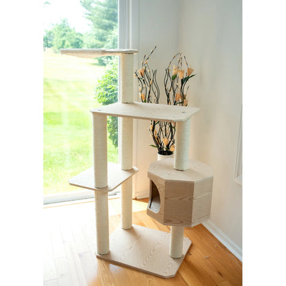 Armarkat Real Wood Premium Scots Pine 54-Inch Cat Tree with Three Levels, Perch, and Condo