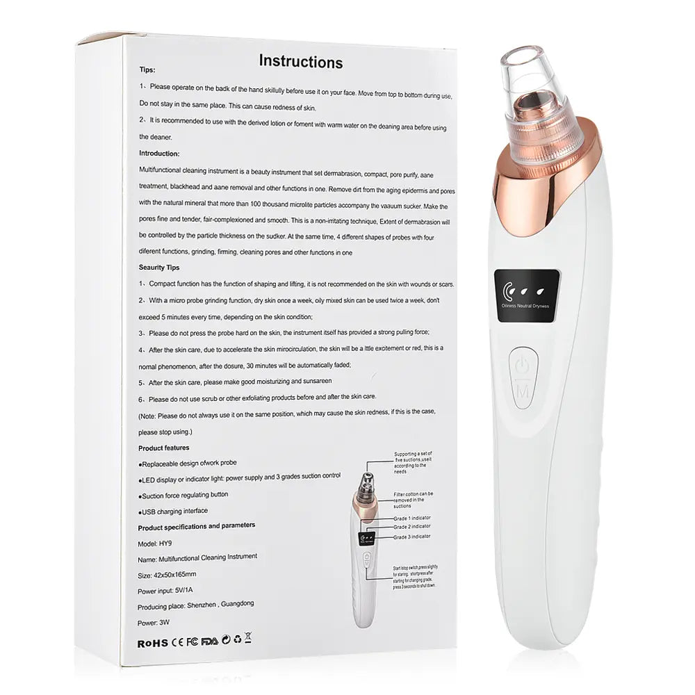 2026 Newest Blackhead Remover Pore Vacuum USB Rechargeable Blackhead Extractor with 4 Replacement Tips for Effective Skin Care Heat Compression Leg Massager Skincare Gadgets