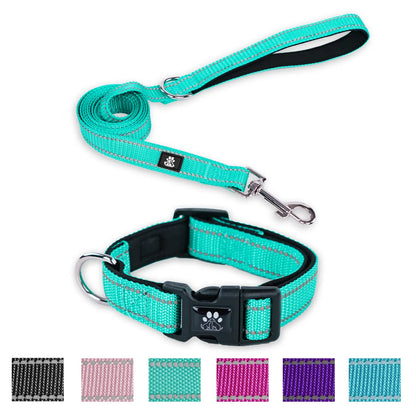 Reflective Dog Collar and Leash Set,Soft Neoprene Pet Collar with Quick Release Buckle,Adjustable Nylon Dog Collars for Small Medium Large Dogs