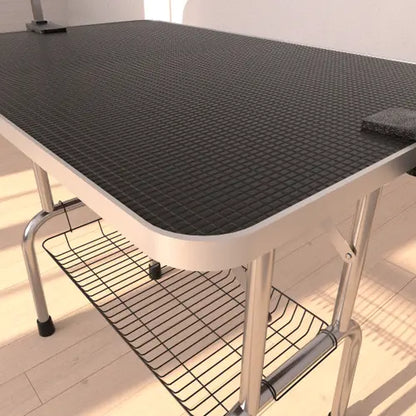 46" Folding Pet Grooming Table for Dogs & Cats, Stainless Steel Frame, Rubber Mat, Adjustable Arm with Clamps, Pink Color