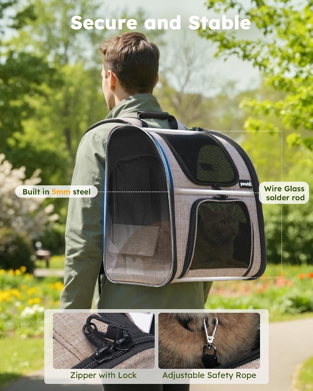 Cat Backpack Expandable, Cat Backpack for Cat with Breathable Window | Durable Oxford Cloth, Lockable Zipper,Use for Pet under 11 Lbs to Travel