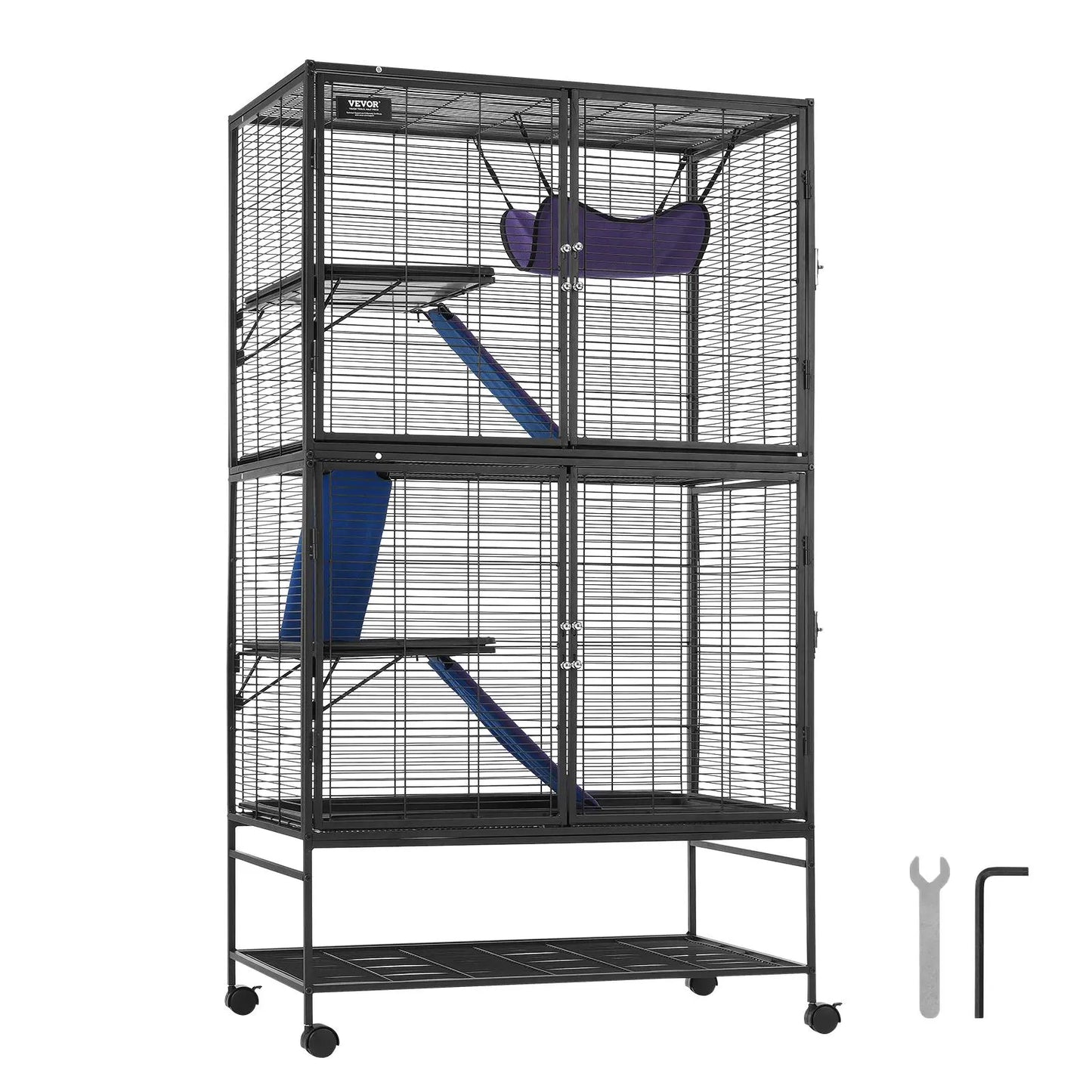 VEVOR 64.6" Rolling Metal Ferret Cage, Large 4-Tier Critter Nation Cage, Small Animal Cage with Ramps & Tray, Easy to Set up for Pet Rats, Hamster, Guinea Pig, Chinchilla, Squirrel, Hedgehogs, Bunny