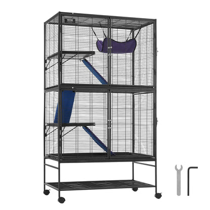VEVOR 64.6" Rolling Metal Ferret Cage, Large 4-Tier Critter Nation Cage, Small Animal Cage with Ramps & Tray, Easy to Set up for Pet Rats, Hamster, Guinea Pig, Chinchilla, Squirrel, Hedgehogs, Bunny