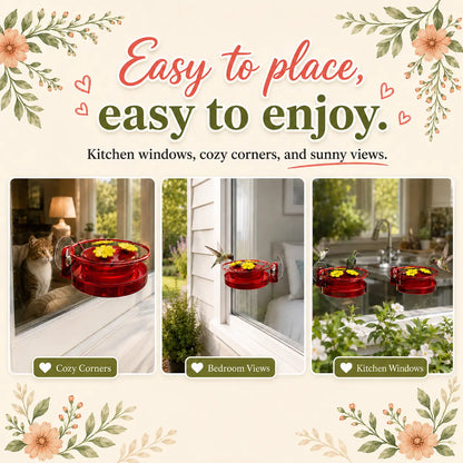 Birdream Window Hummingbird Feeder, 5Oz Small Plastic Nectar Holder with Ant Moat, 3 Feeding Ports, Compact Window-Mounted Hummingbird Feeder for Outdoors, Hummingbirds Feeder,Window Feeder