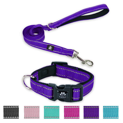 Reflective Dog Collar and Leash Set,Soft Neoprene Pet Collar with Quick Release Buckle,Adjustable Nylon Dog Collars for Small Medium Large Dogs