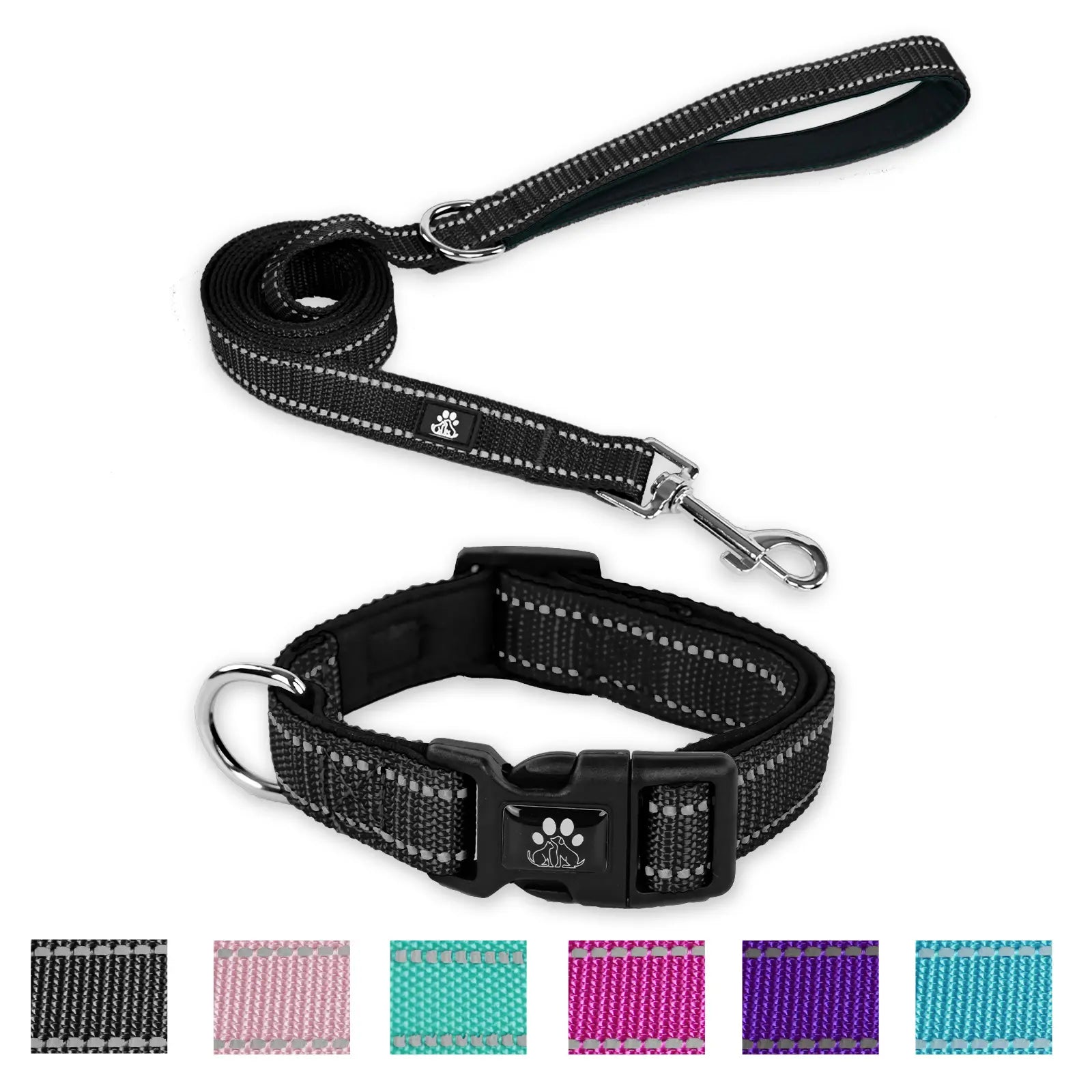 Reflective Dog Collar and Leash Set,Soft Neoprene Pet Collar with Quick Release Buckle,Adjustable Nylon Dog Collars for Small Medium Large Dogs
