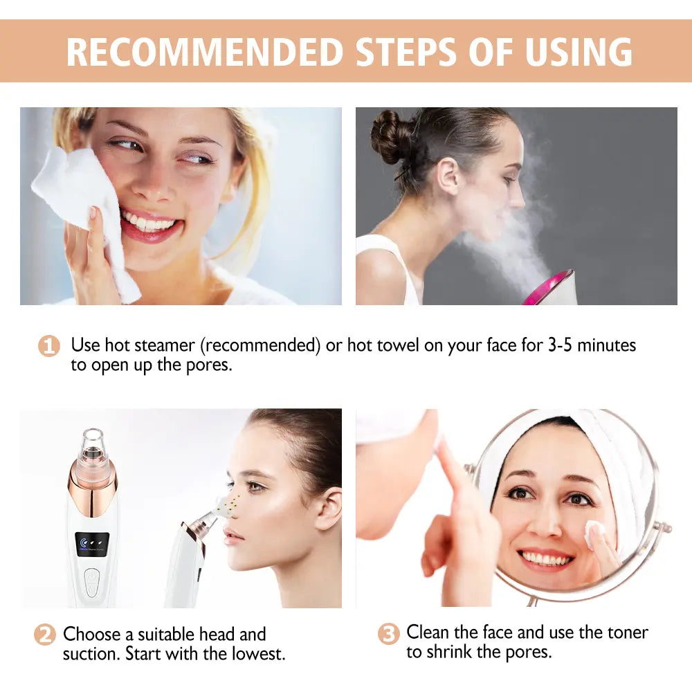 2026 Newest Blackhead Remover Pore Vacuum USB Rechargeable Blackhead Extractor with 4 Replacement Tips for Effective Skin Care Heat Compression Leg Massager Skincare Gadgets