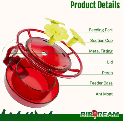 Birdream Window Hummingbird Feeder, 5Oz Small Plastic Nectar Holder with Ant Moat, 3 Feeding Ports, Compact Window-Mounted Hummingbird Feeder for Outdoors, Hummingbirds Feeder,Window Feeder