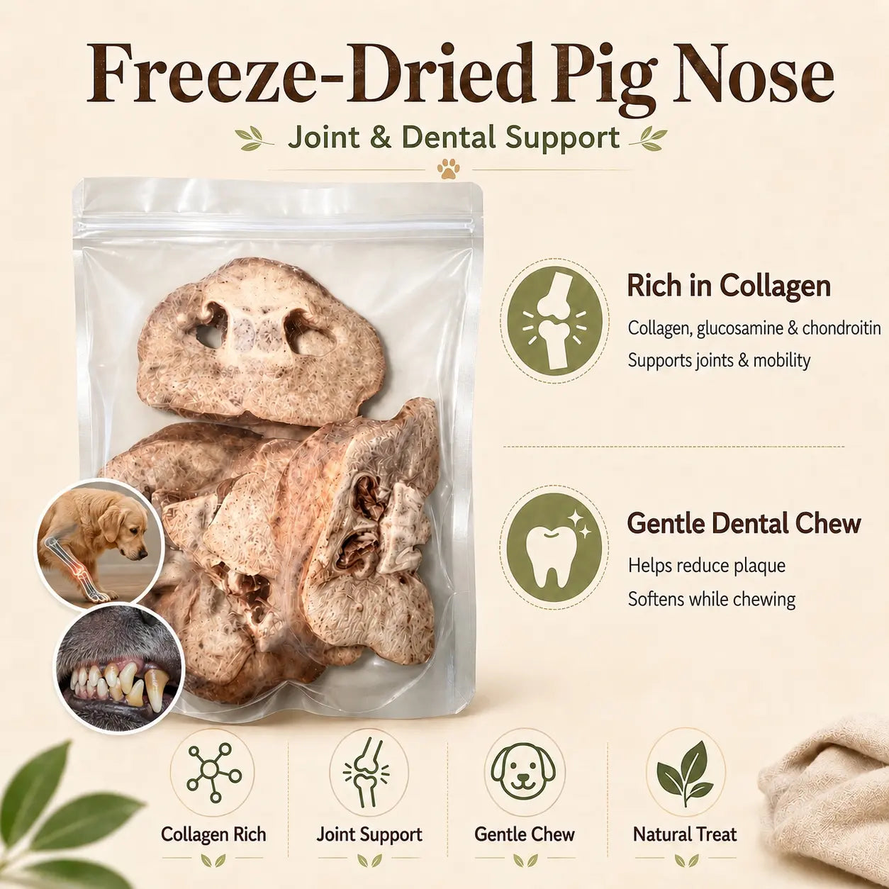 Peach Pet 3-Pack (3.5Oz Each) Rabbit Ear, Pig Nose & Whole Rabbit Leg Freeze-Dried Chews for Dogs & Cats |All-Natural | High Protein