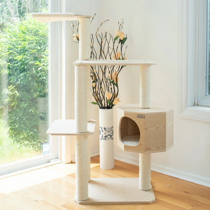 Armarkat Real Wood Premium Scots Pine 54-Inch Cat Tree with Three Levels, Perch, and Condo