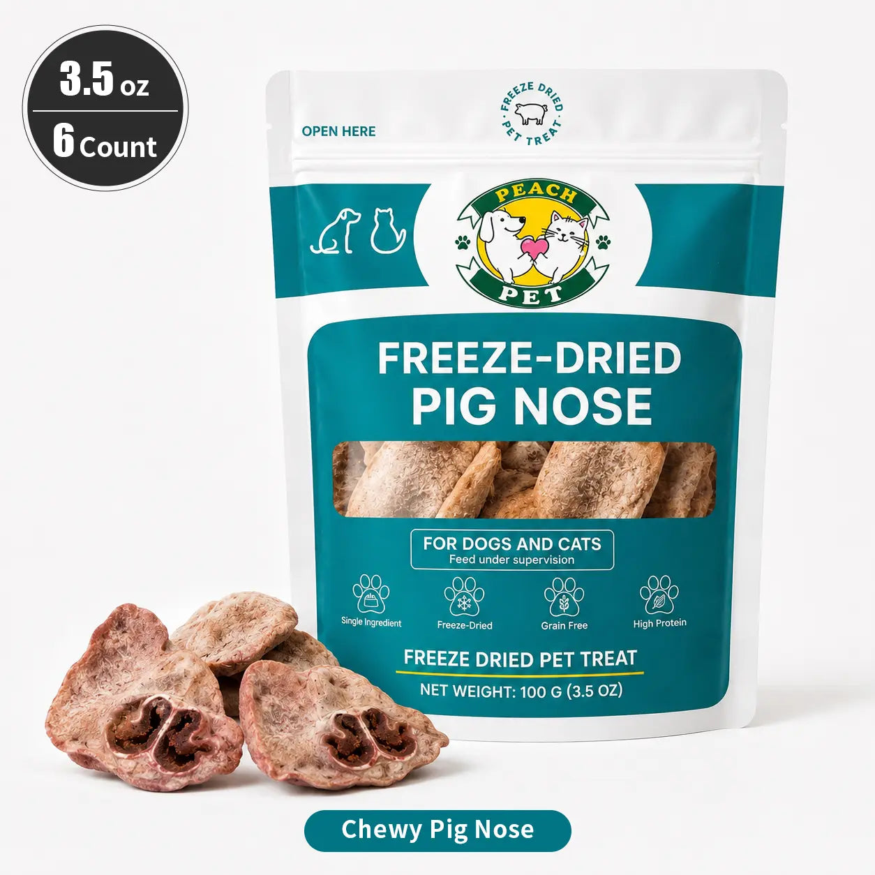 Peach Pet 3-Pack (3.5Oz Each) Rabbit Ear, Pig Nose & Whole Rabbit Leg Freeze-Dried Chews for Dogs & Cats |All-Natural | High Protein