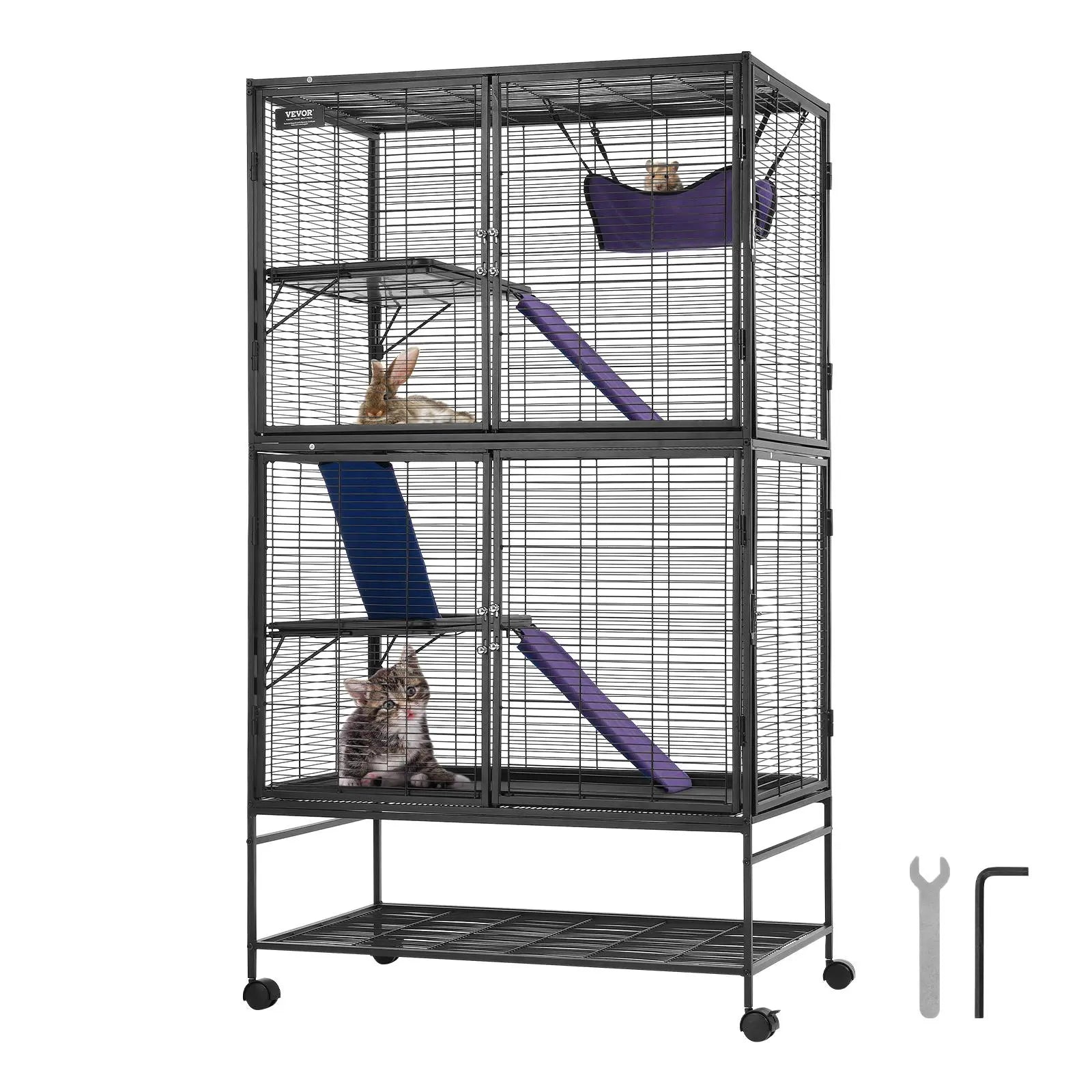 VEVOR 64.6" Rolling Metal Ferret Cage, Large 4-Tier Critter Nation Cage, Small Animal Cage with Ramps & Tray, Easy to Set up for Pet Rats, Hamster, Guinea Pig, Chinchilla, Squirrel, Hedgehogs, Bunny