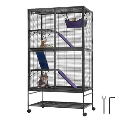 VEVOR 64.6" Rolling Metal Ferret Cage, Large 4-Tier Critter Nation Cage, Small Animal Cage with Ramps & Tray, Easy to Set up for Pet Rats, Hamster, Guinea Pig, Chinchilla, Squirrel, Hedgehogs, Bunny